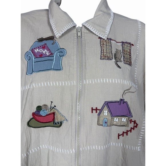 Teddi Embroidered Cat Knit Jacket L Grandmacore‎ Boho Crochet Cozy Cottage - Picture 2 of 10